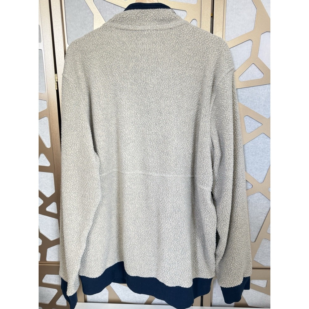 Patagonia Men's Shearling Fleece Zipper Jacket Oatmeal Heather Navy Trim Size XL - Picture 8 of 11